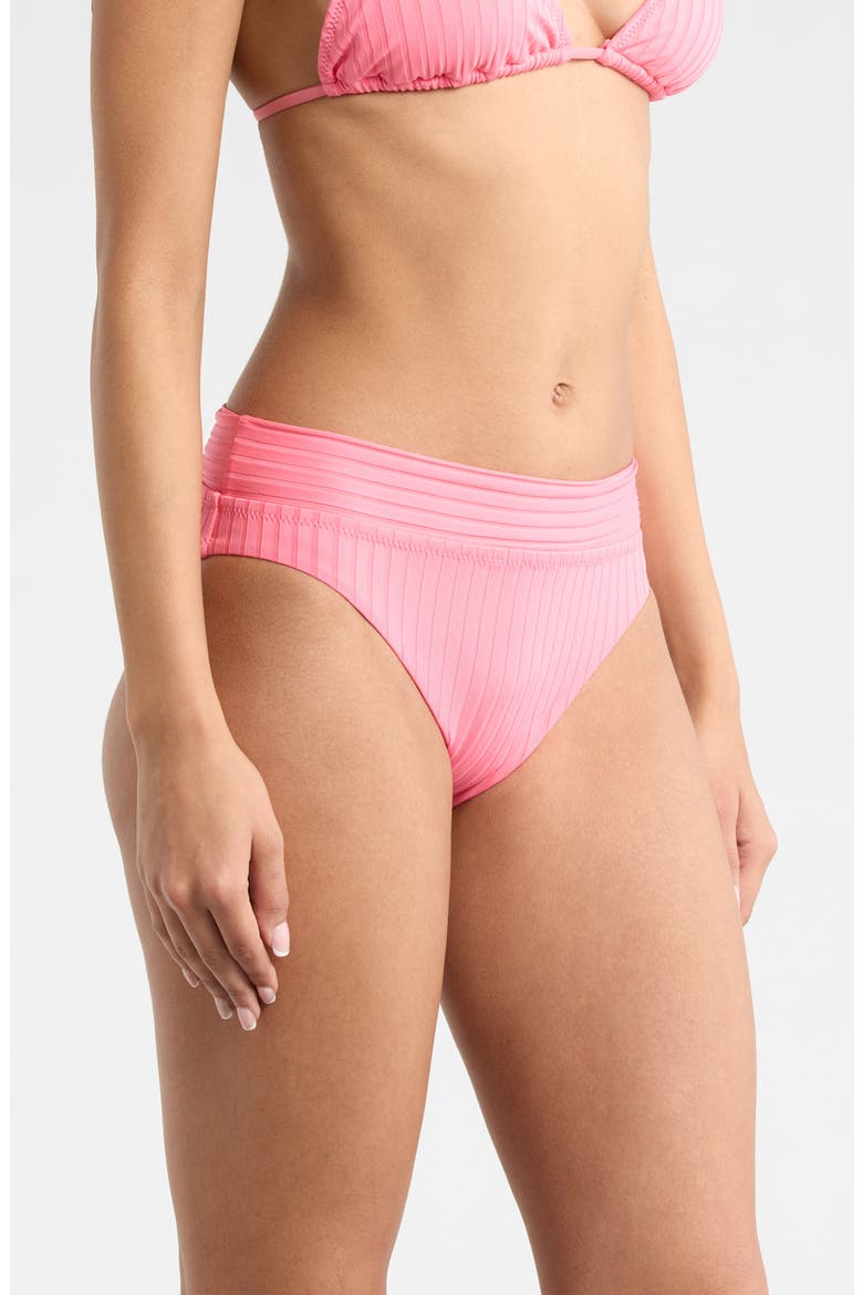 Banded Rib Hipster Bikini Bottoms, Alternate, color, BLOOM PINK