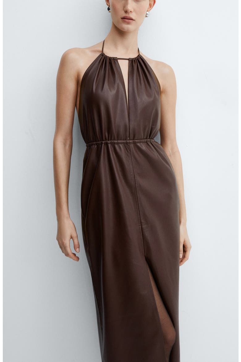 Faux Leather Halter Dress, Alternate, color, MAROON