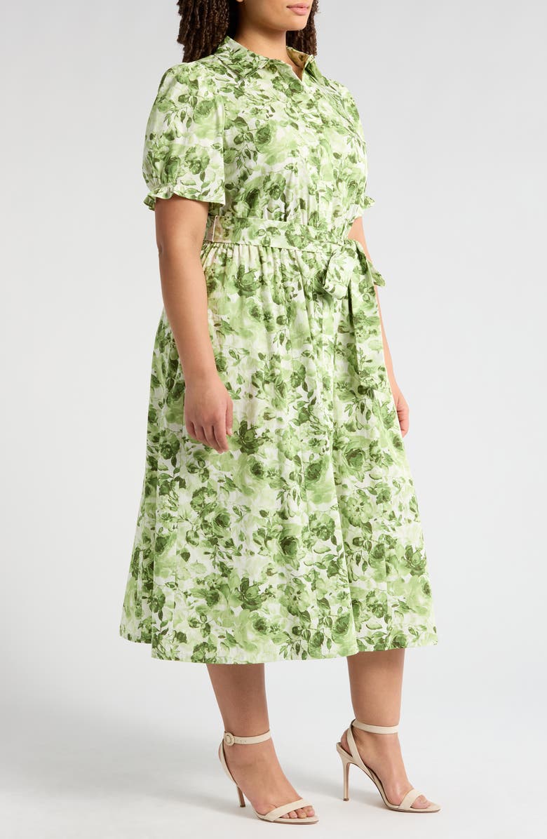 Anne Klein Floral Puff Sleeve Cotton Shirtdress, Alternate, color, 