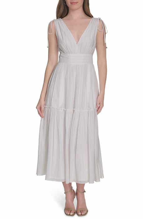 Tommy Hilfiger Sleeveless Tie Shoulder Tiered Chiffon Dress