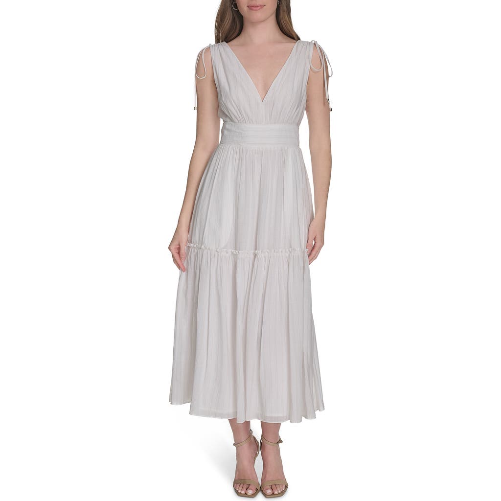 Tommy Hilfiger Sleeveless Tie Shoulder Tiered Chiffon Dress