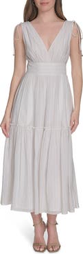 Tommy Hilfiger Sleeveless Tie Shoulder Tiered Chiffon Dress