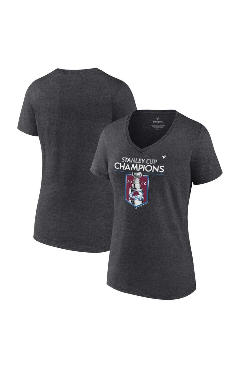 FANATICS Women's Fanatics Branded Heathered Charcoal Colorado Avalanche 2022 Stanley Cup Champions Plus Size Locker Room T-Shirt, Main, color,