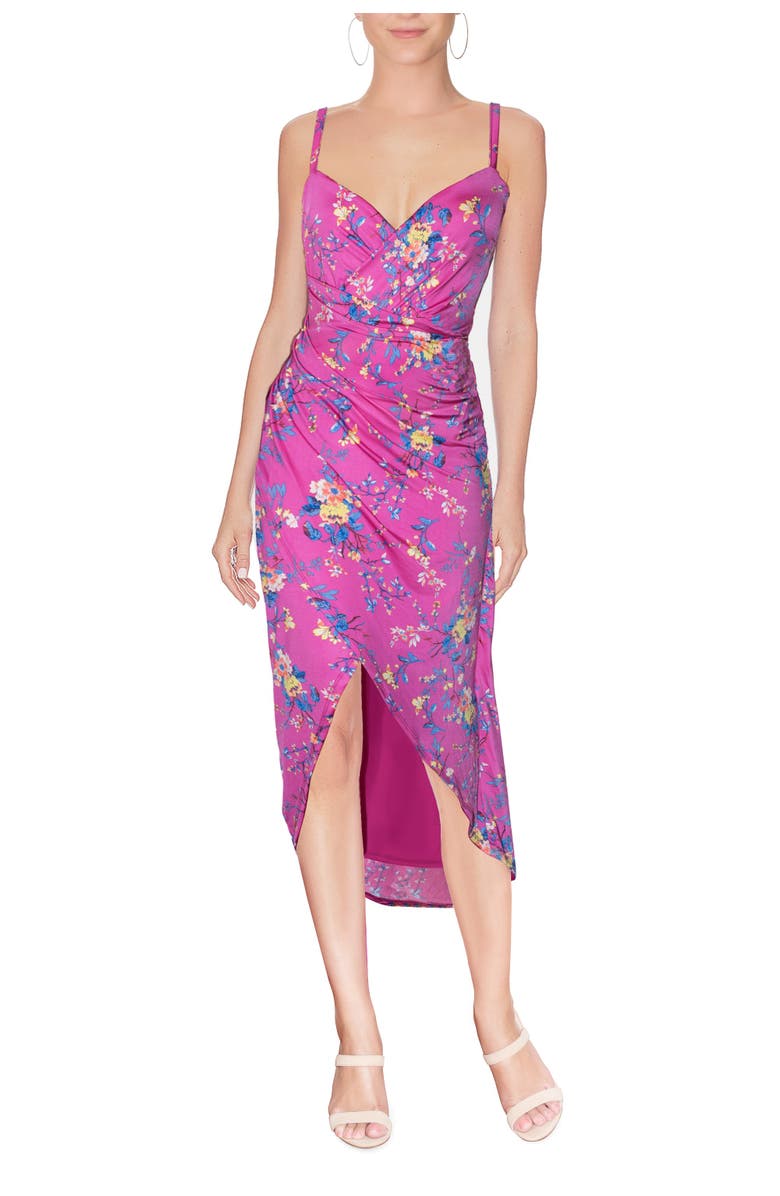 RACHEL Rachel Roy Bree Printed Wrap Midi Dress, Main, color, Plum Ditsy Floral