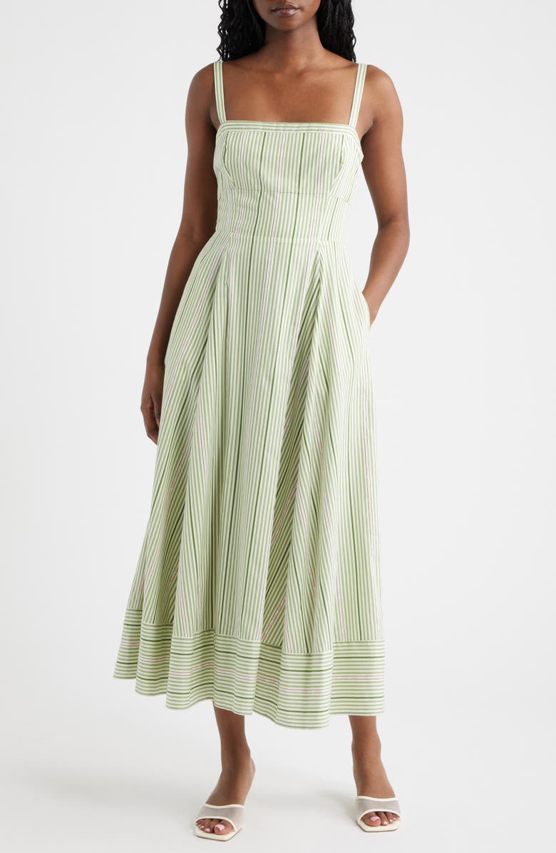 Hill House Home The Margot Stripe Fit & Flare Midi Dress, Main, color, Green Jacquard Stripe
