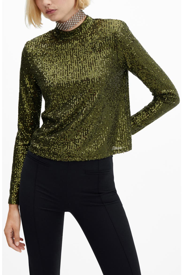 Mock Neck Sequin Top, Alternate, color, OLIVE GREEN