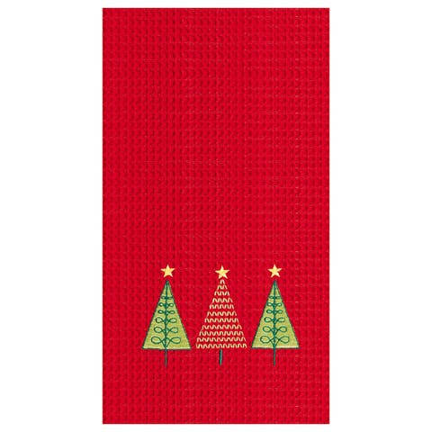27" x 18" Three Christmas Trees Embroidered Cotton Waffle Weave Kitchen Dishtowel