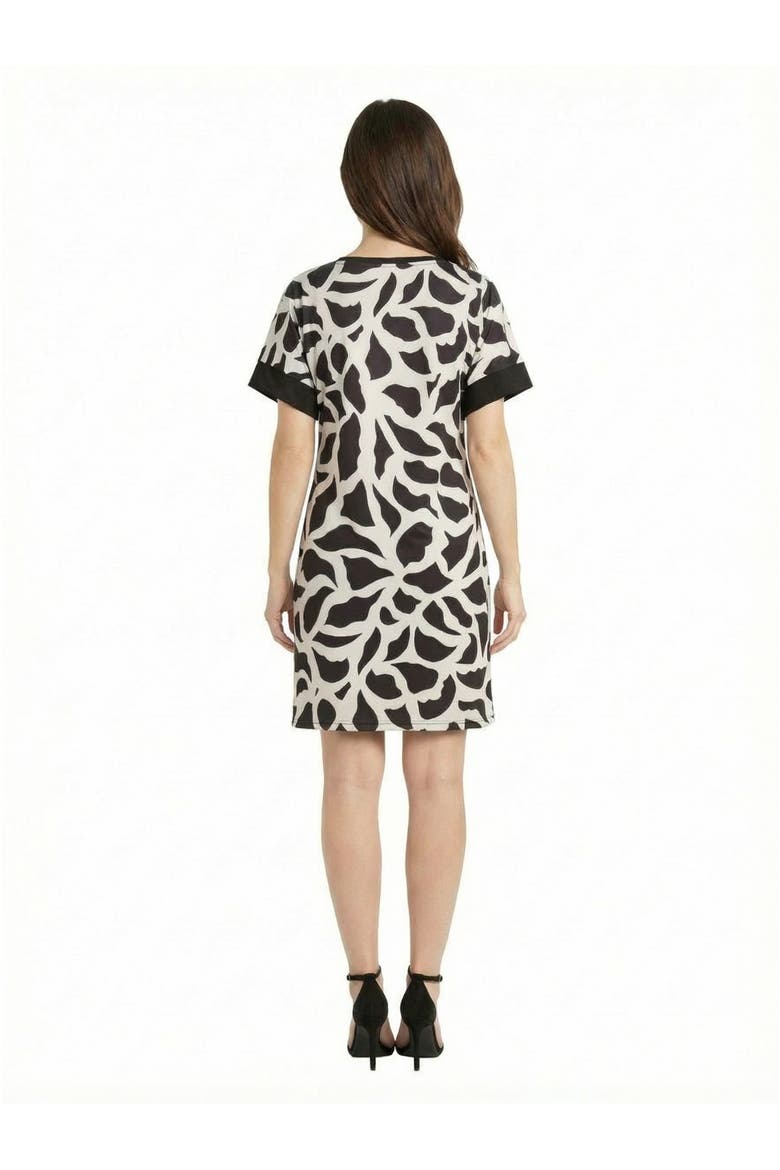 Essential Petite Abstract Print Short Sleeve Knee Length T Shirt Dress, Alternate, color, Black Multi