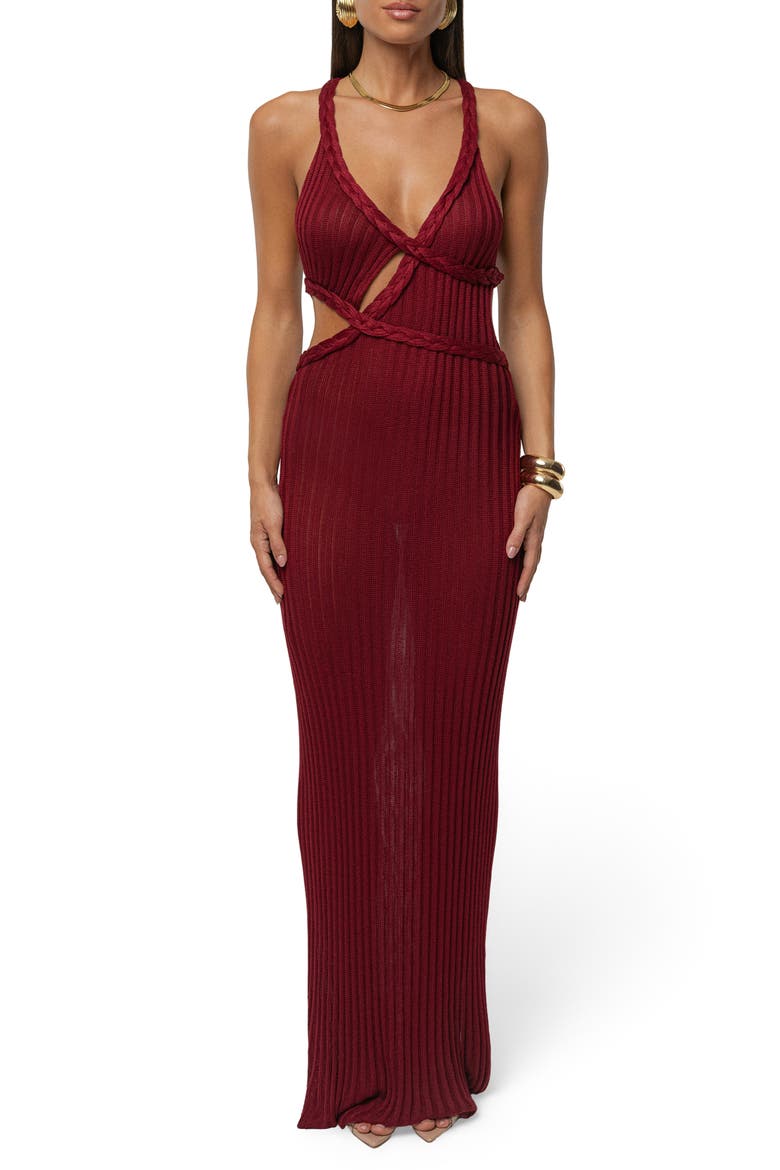 Drift & Dream Open Back Body-Con Maxi Sundress, Main, color, RED