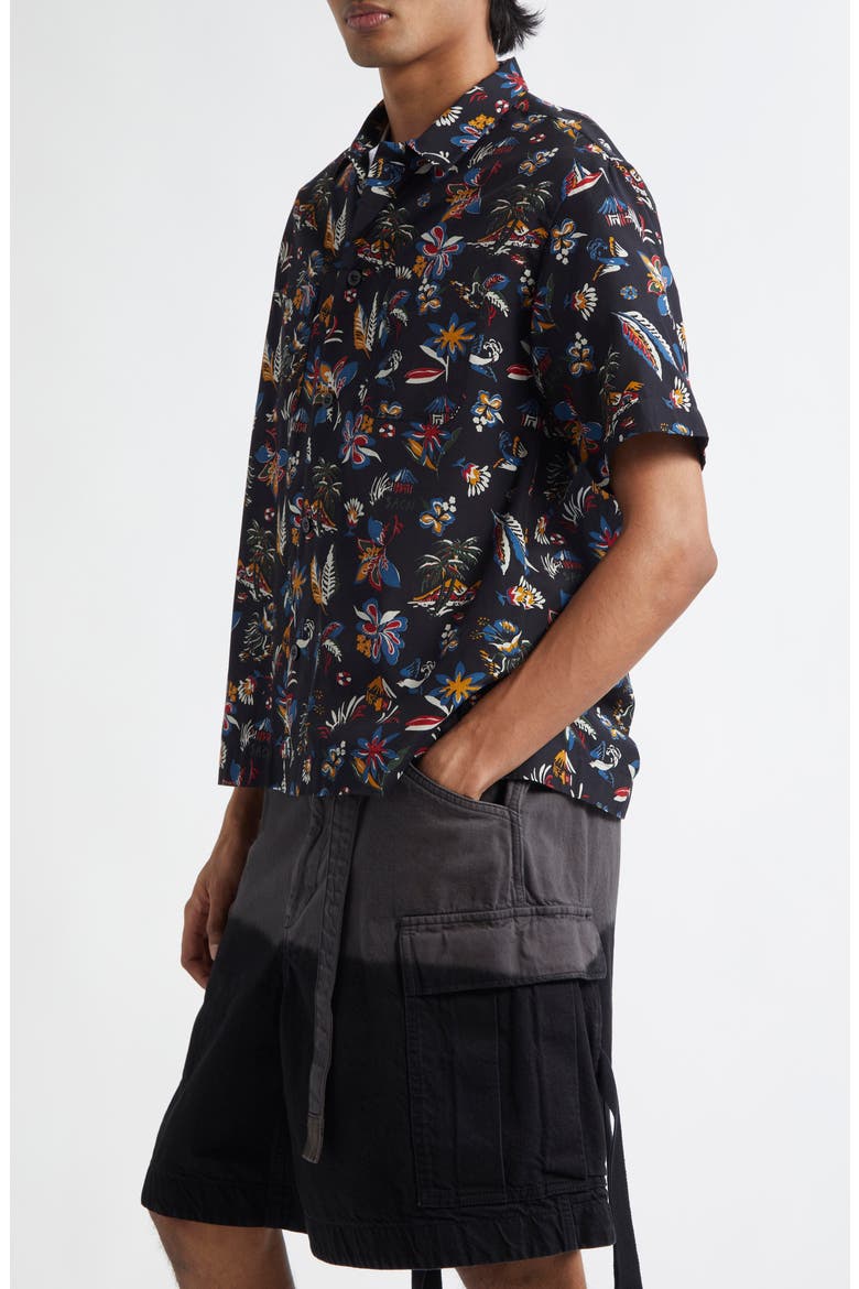 Tropical Print Camp Shirt, Alternate, color, BLACK TROPICAL