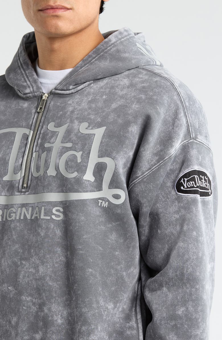 Von Dutch Oversize Crop Quarter Zip Fleece Hoodie, Alternate, color, Dark Grey Mineral Wash