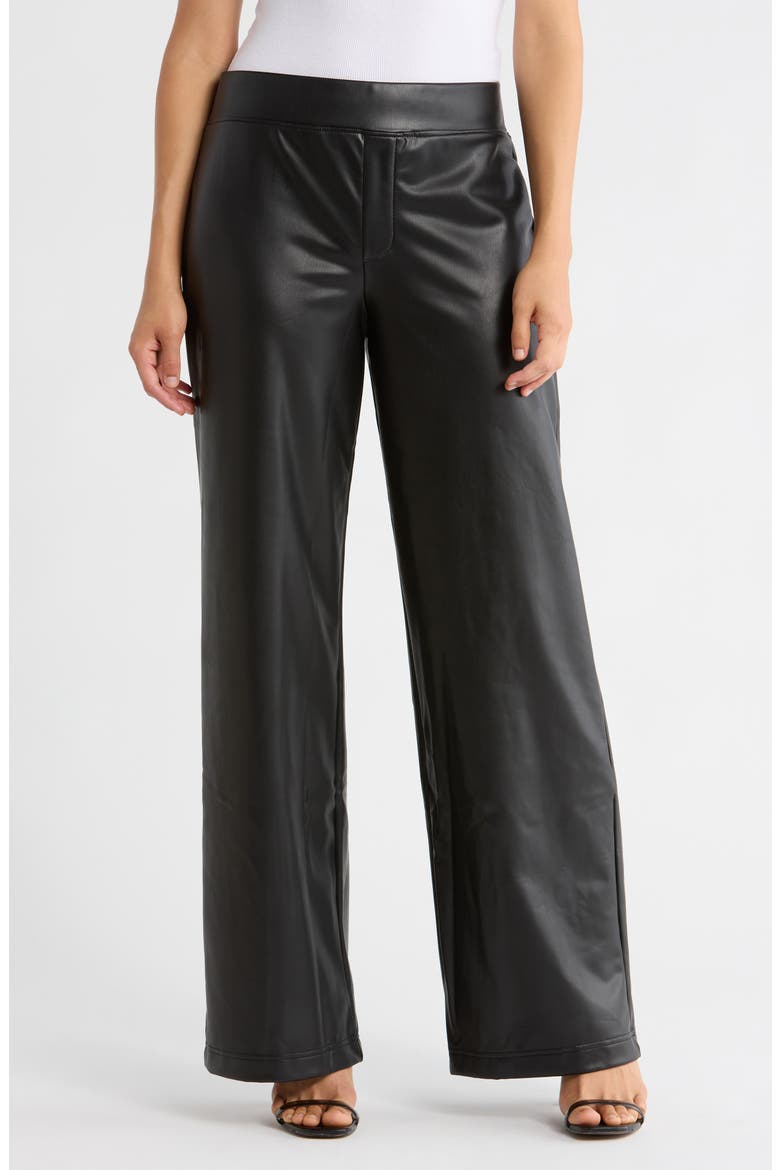 Faux Leather Wide Leg Pants, Main, color, BLACK