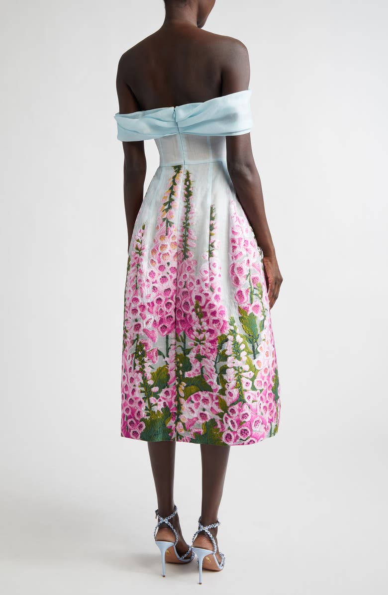 Oscar de la Renta Foxglove Print Off the Shoulder Organza Dress, Alternate, color, Lilac/ Sky
