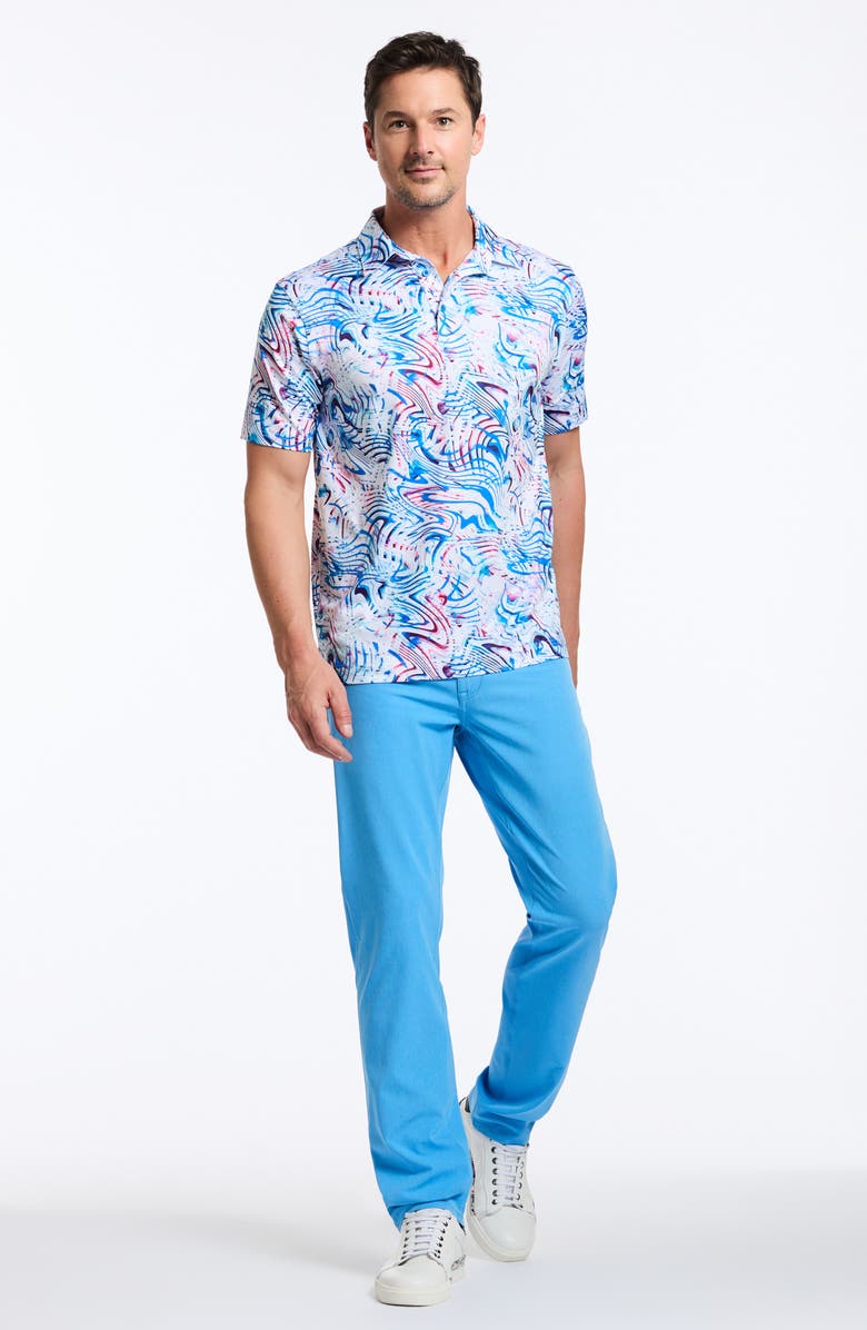 Robert Graham Wavelength Abstract Print Cotton Blend Performance Golf Polo, Alternate, color, Blue