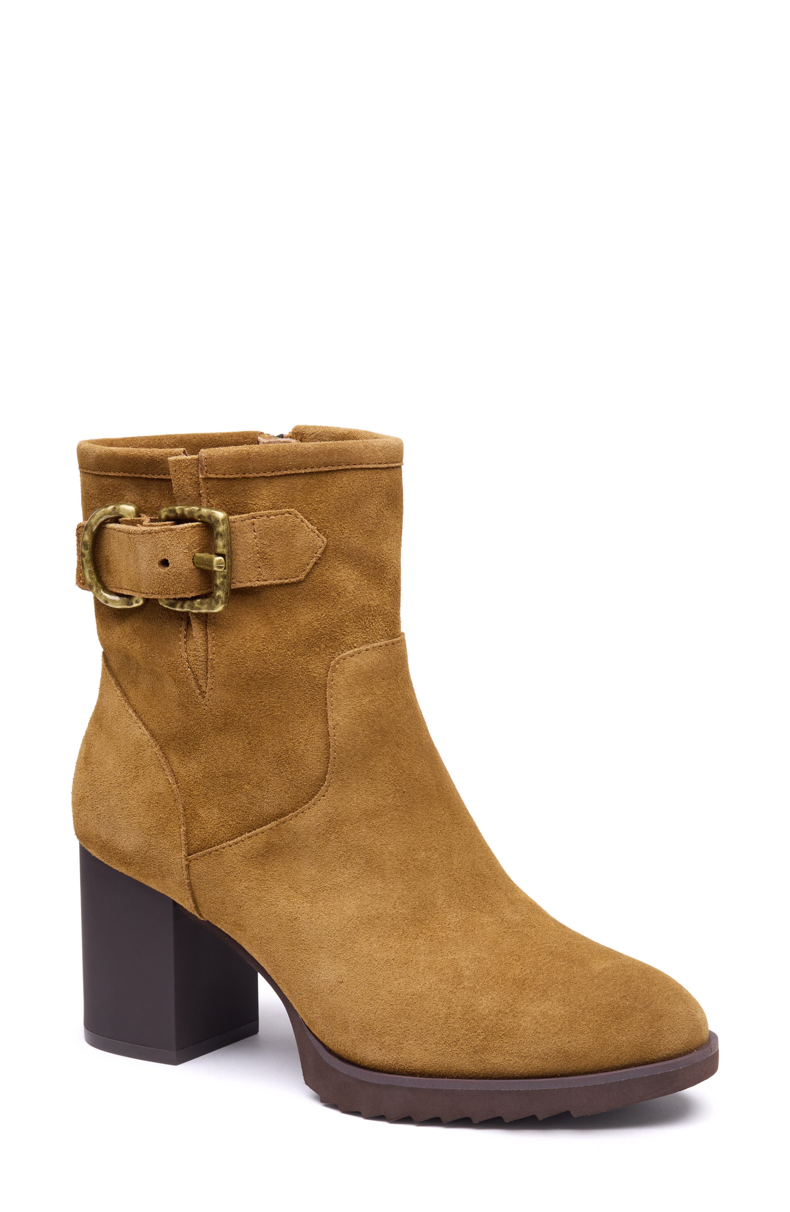 Izzie Waterproof Leather Bootie, Main, color, WHISKEY WATERPROOF SUEDE