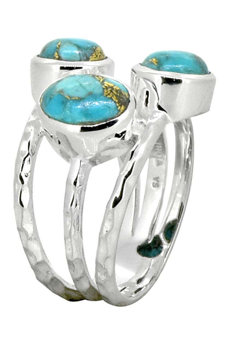 NITYA Sterling Silver Bezel Set Blue Copper Turquoise Multi Band Ring, Alternate, color,