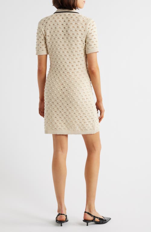 Frame The Bauble Piped Open-knit Cotton Mini Dress In Neutral