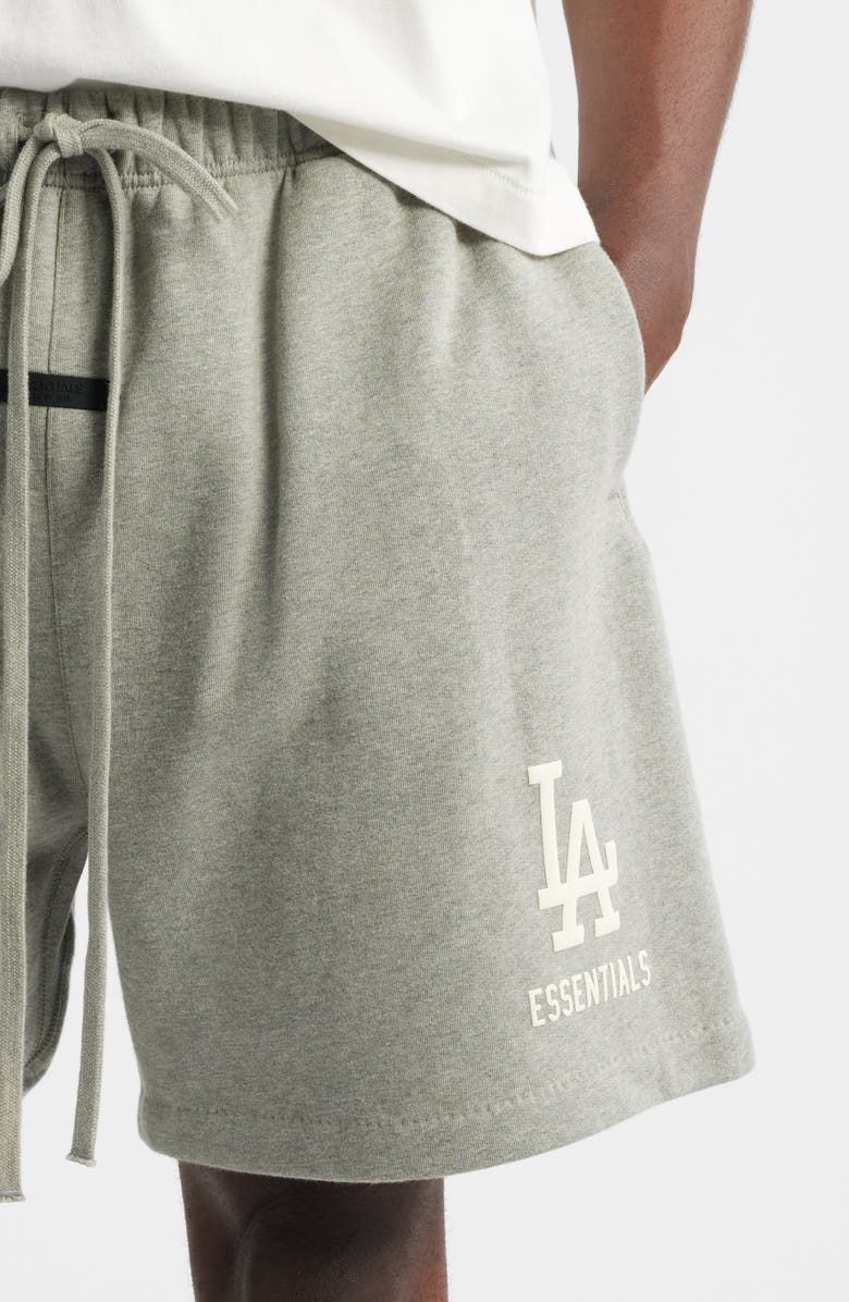 Fear of God Essentials Dodgers Drawstring Sweat Shorts, Alternate, color, Warm Heather