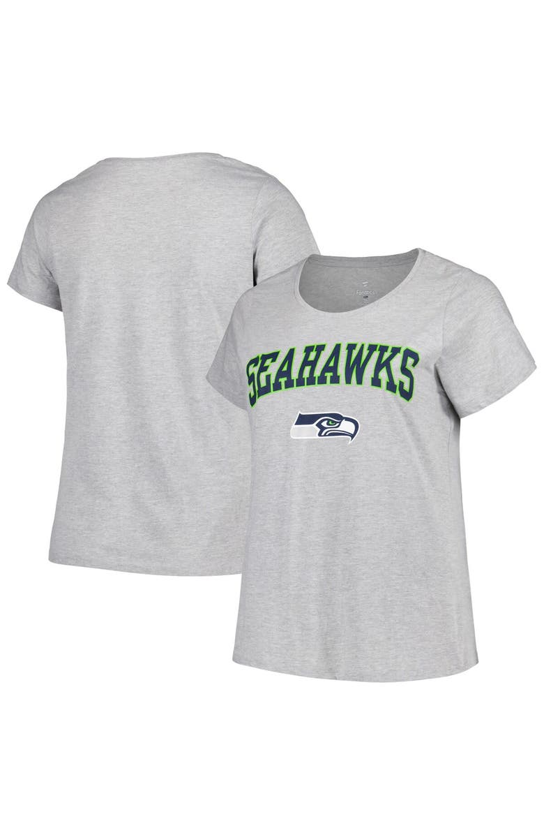 FANATICS Women's Fanatics Branded Heather Gray Seattle Seahawks Plus Size Arch Over Logo T-Shirt, Main, color, 