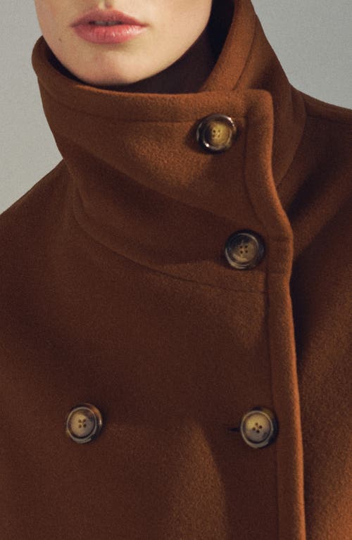 Mango Double Breasted Wool Blend Jacket In Brown