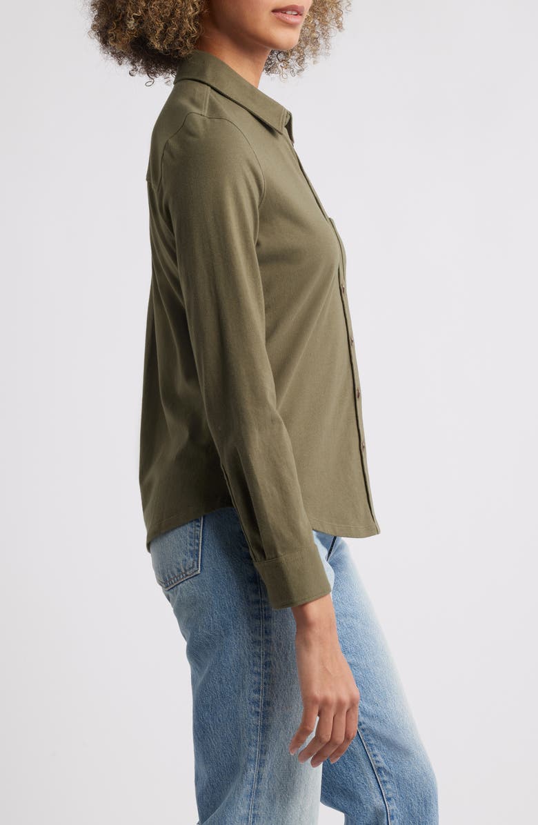 Caslon<sup>®</sup> Knit Button-Up Shirt, Main, color, Olive Sarma