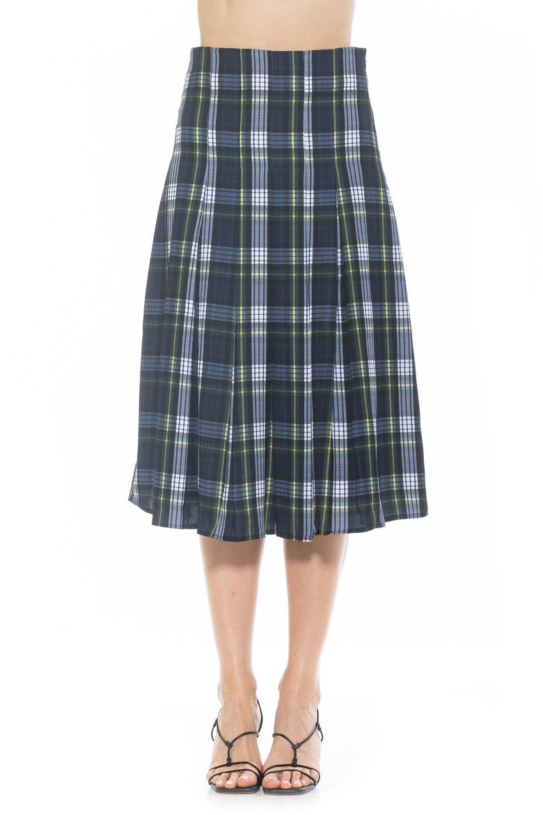 Shilo Pleated Midi Skirt, Main, color, BLUE PLAID