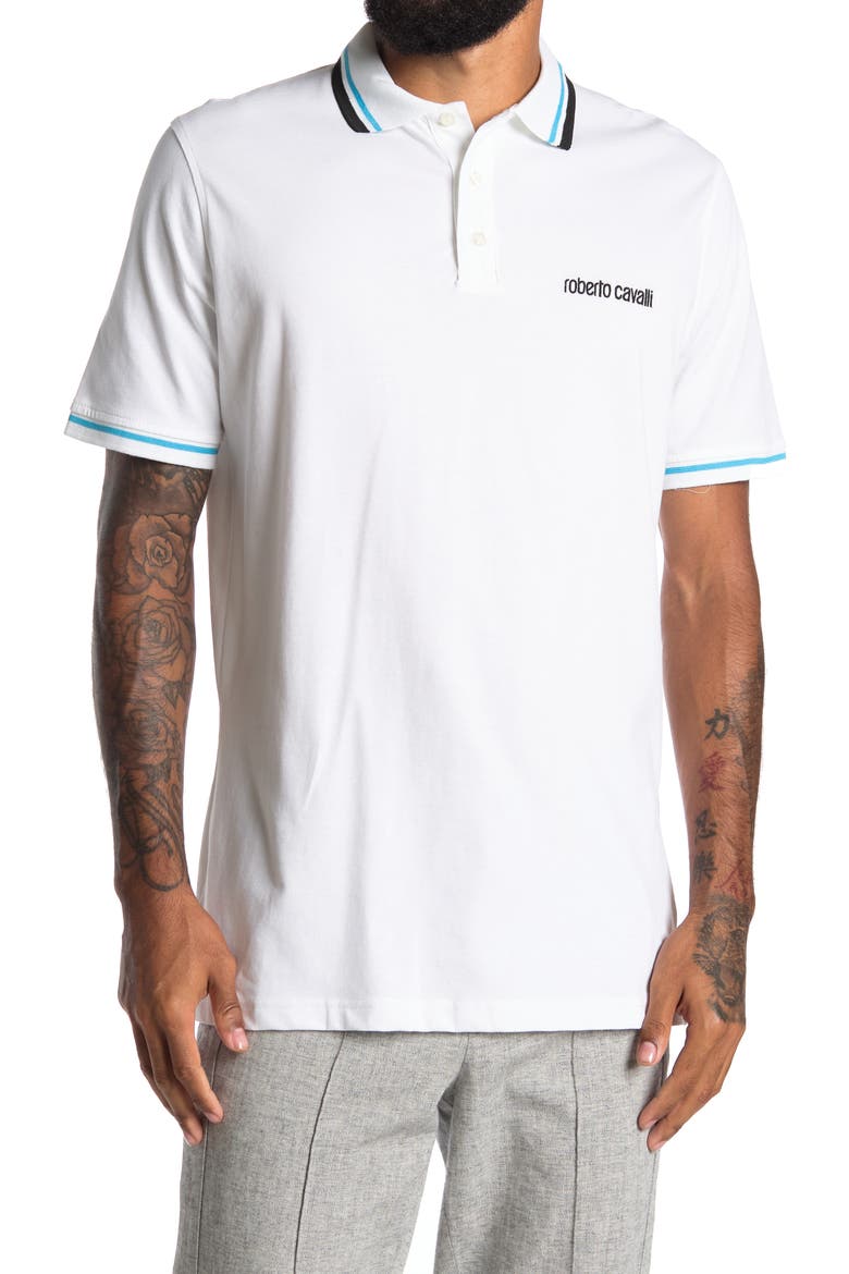 Stripe Trim Logo Polo, Main, color, WHITE