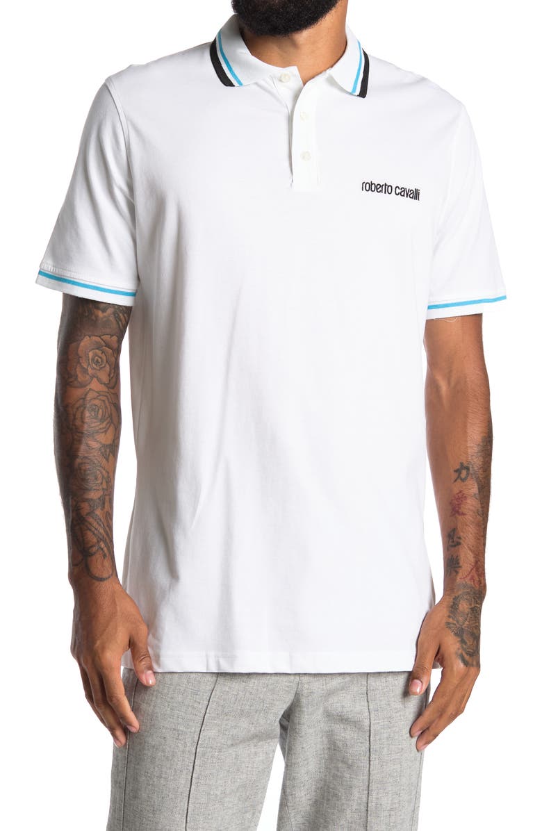 Roberto Cavalli Stripe Trim Logo Polo, Main, color, 