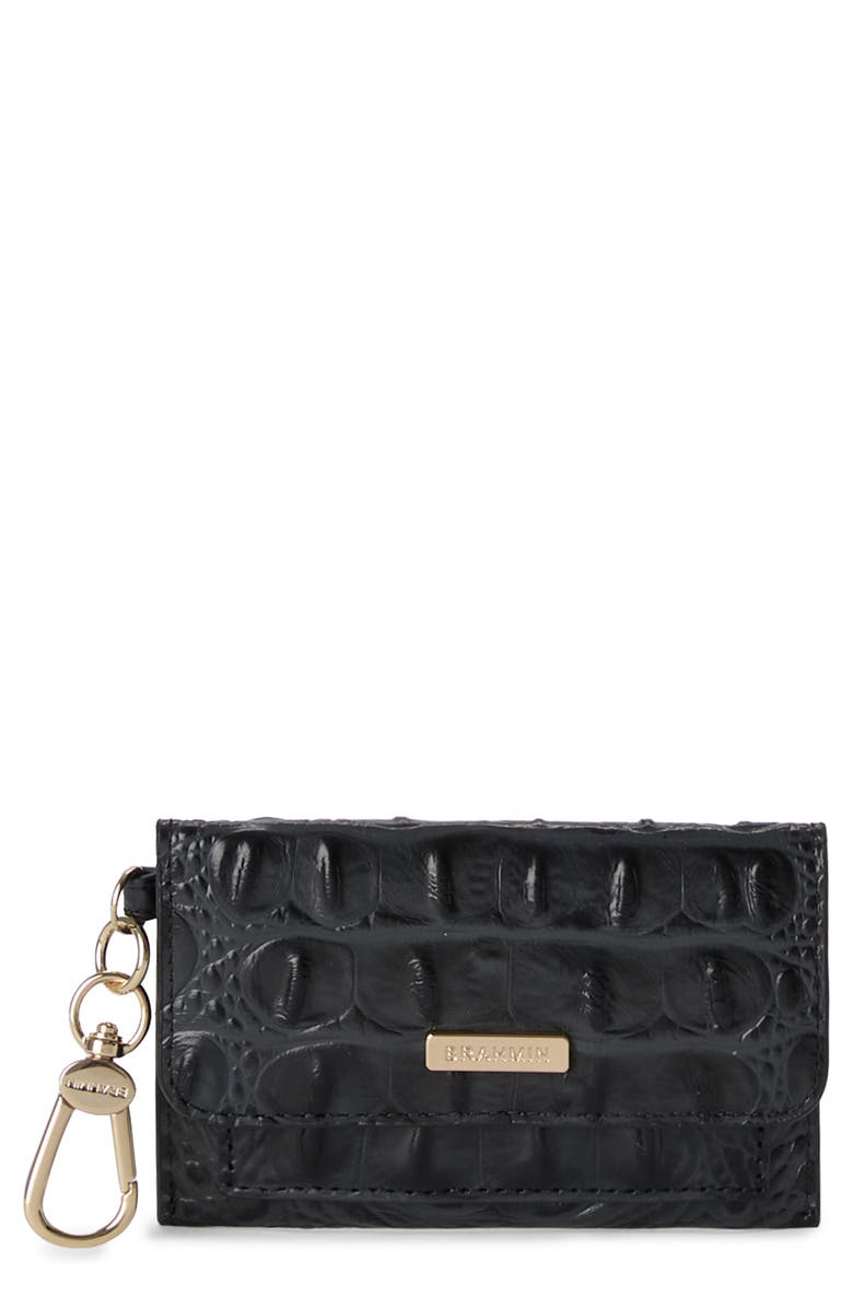 Brahmin Ricki Croc Embossed Leather Card Case, Main, color, Black Alden Road