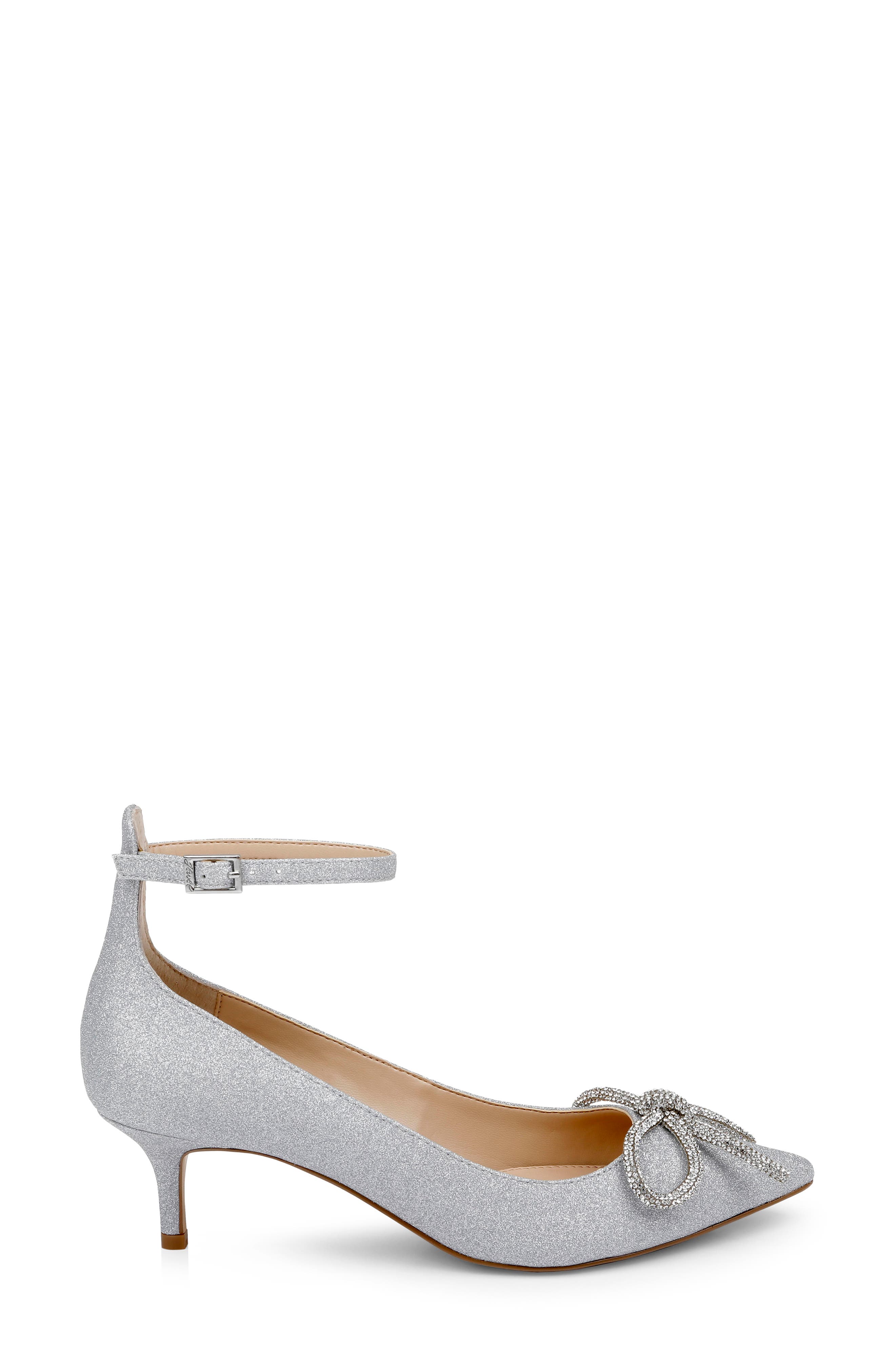 Jewel Badgley Mischka Geranium Pointed Toe Kitten Heel Pump, Alternate, color, Silver