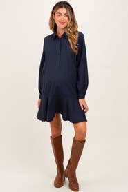 PinkBlush Striped Long Sleeve Drop Waist Polo Dress