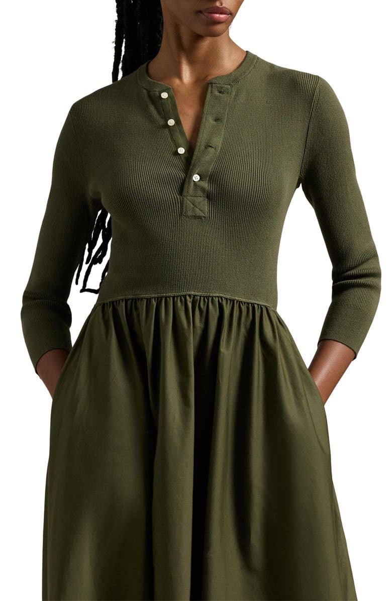 Polo Ralph Lauren Henley Long Sleeve Mixed Media Maxi Dress, Alternate, color, 