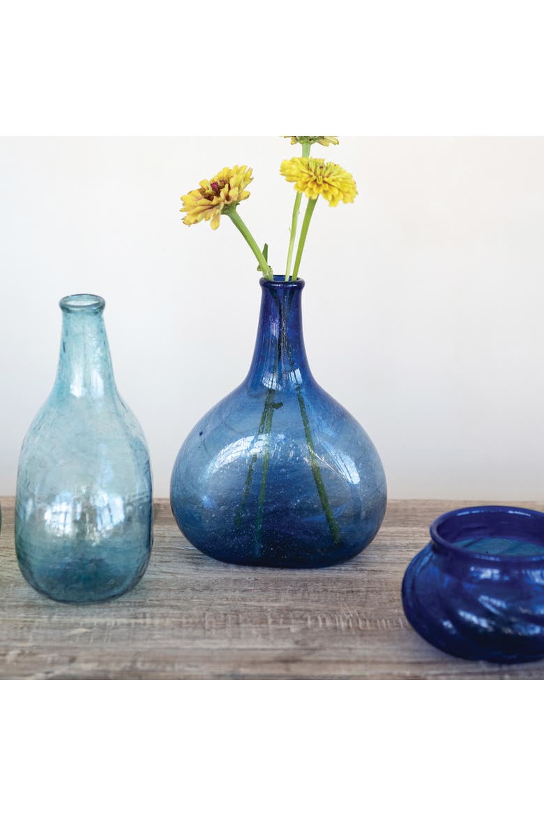 3-Piece Hand-Blown Vase, Alternate, color, Blue