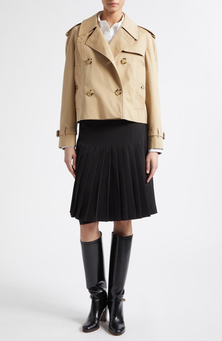 Burberry Haltye Cotton Gabardine Crop Trench Jacket, Alternate, color, Honey