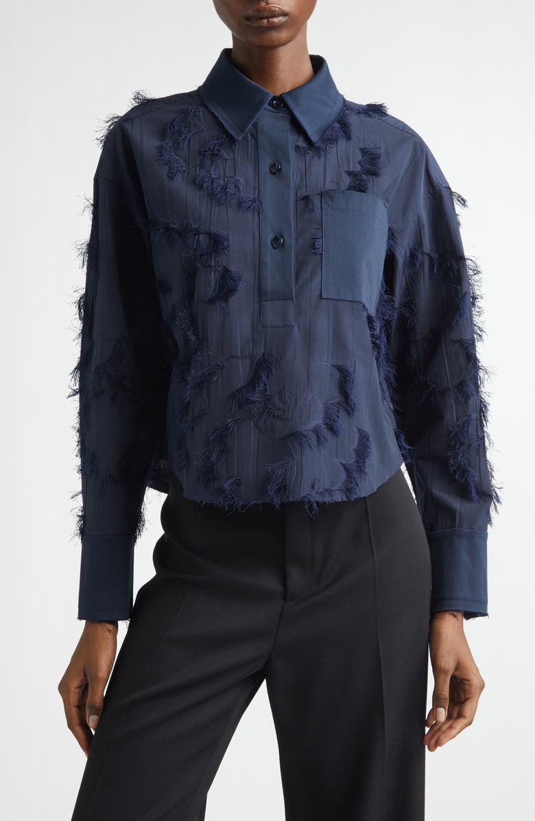 Jason Wu Collection Fil Coupé Crop Henley, Main, color, Ultra Navy