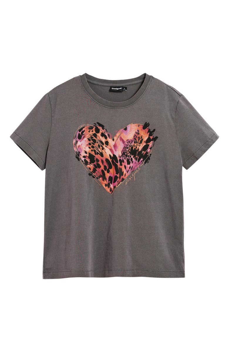 Desigual Heart Cotton Graphic T-Shirt, Alternate, color, Neutral Gray