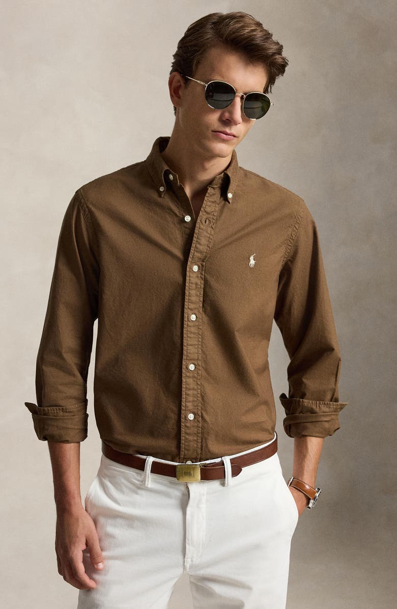 Polo Ralph Lauren Classic Fit Solid Garment Dyed Cotton Button-Down Oxford Shirt, Alternate, color, Chestnut
