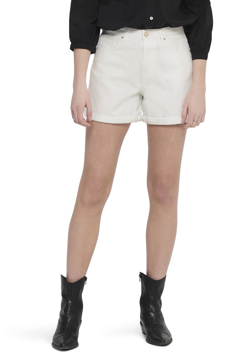 High Waist Cuffed Shorts, Main, color, WHITE