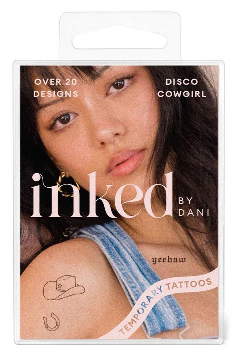 Disco Cowgirl Temporary Tattoos, Alternate, color, BLACK
