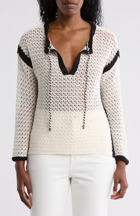 Tie Keyhole Open Stitch Sweater