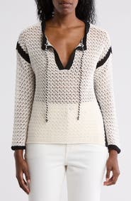 Lucky Brand Tie Keyhole Open Stitch Sweater