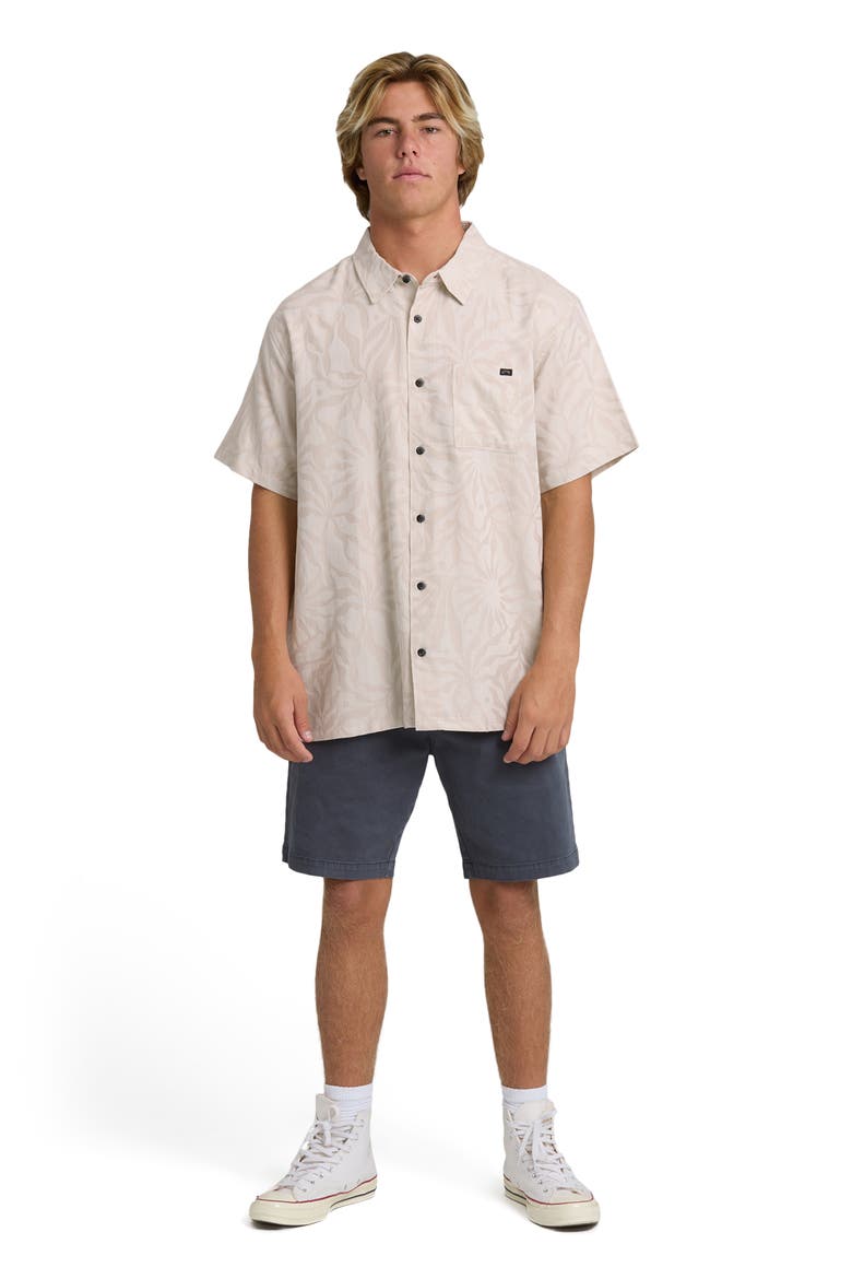 Sundays Stripe Jacquard Short Sleeve Cotton Button-Up Shirt, Alternate, color, ASH