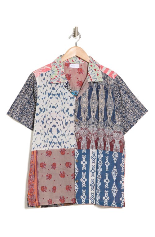 Raga Mixed Print Short Sleeve Button-up Shirt In Blue Multi