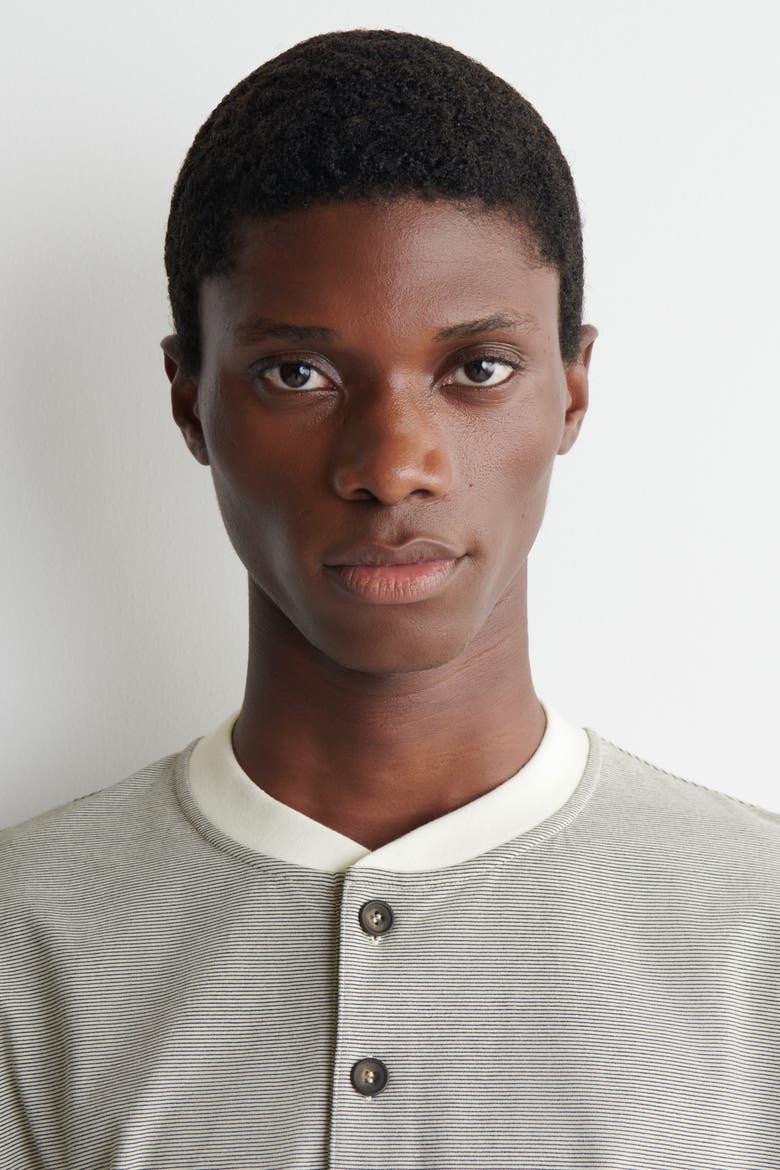 Striped Cotton Henley T-shirt, Alternate, color, WHITE / BLACK / STRIPED