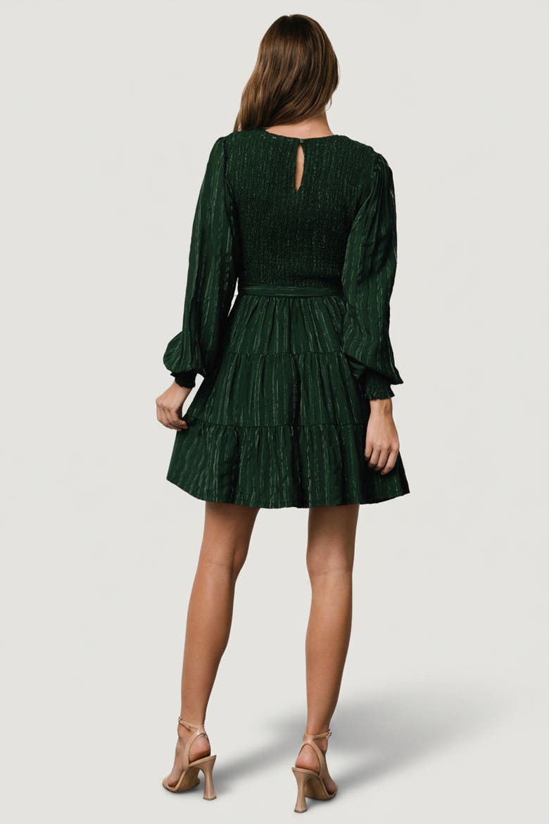 Ivey Smocked Short Dress, Alternate, color, Dark Green + Silver