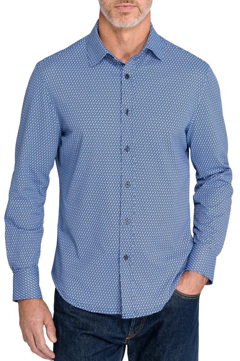 Slim Fit Abstract Geometric Knit Shirt, Main, color, NAVY/ BLUE