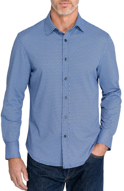 Slim Fit Abstract Geometric Knit Shirt