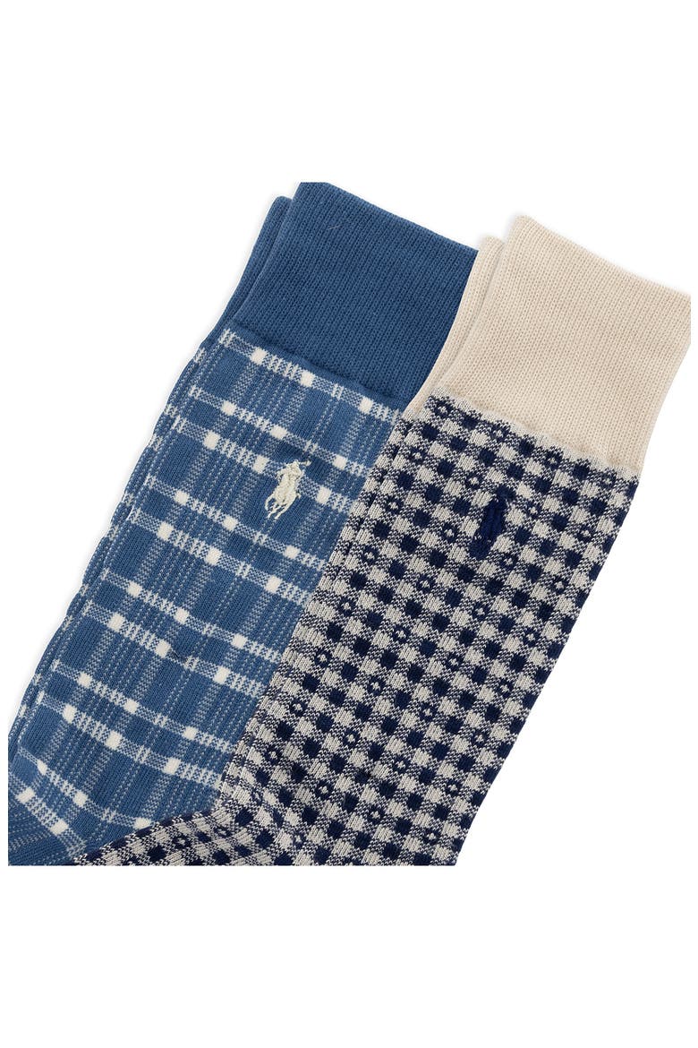 Assorted 2-Pack Plaid & Check Cotton Blend Dress Socks, Alternate, color, CREAM/ BLUE