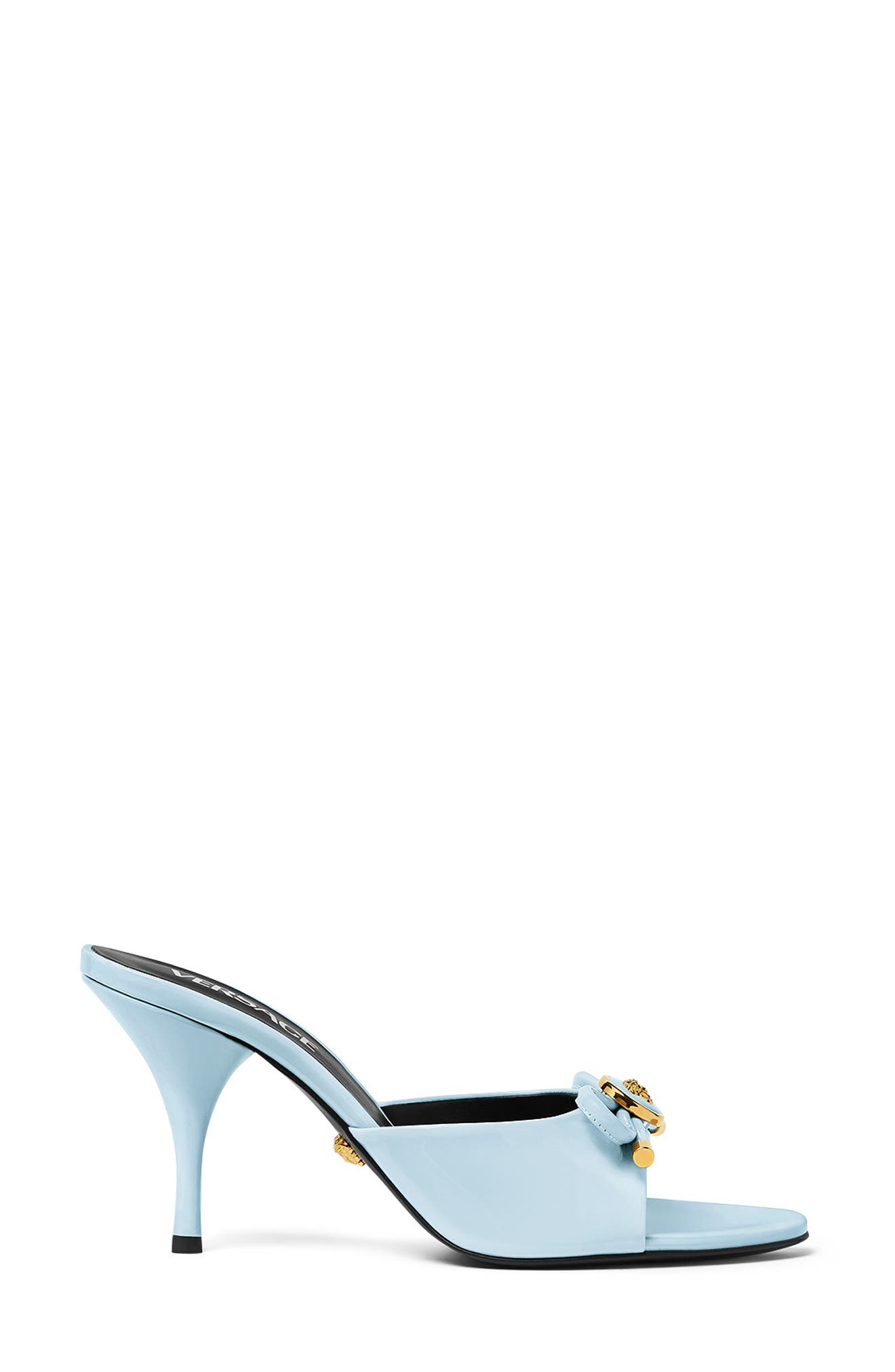 Versace Opera Bow Slide Sandal, Alternate, color, Pastel Blue Gold