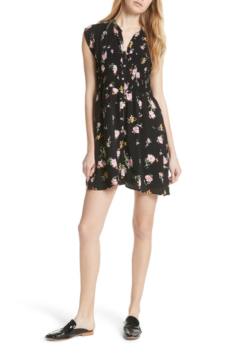 Greatest Day Smocked Minidress, Main, color, BLACK
